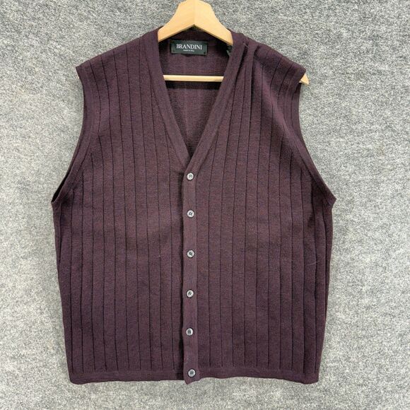 Brandini Other - Brandini Vest Women L Large Brown Knit Wool Button Up V-Neck Sleeveless Casual